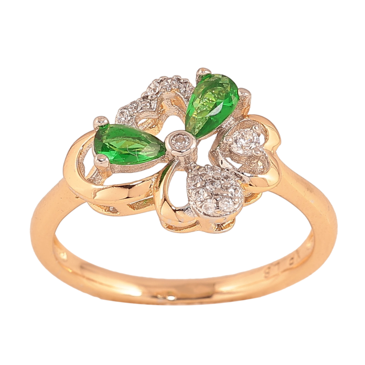 Каблучка Xuping колір Позолота 18K + Родій "Квітка із зеленими кристалами" фото №4 Каблучка Xuping колір Позолота 18K + Родій "Квітка із зеленими кристалами" фото №4