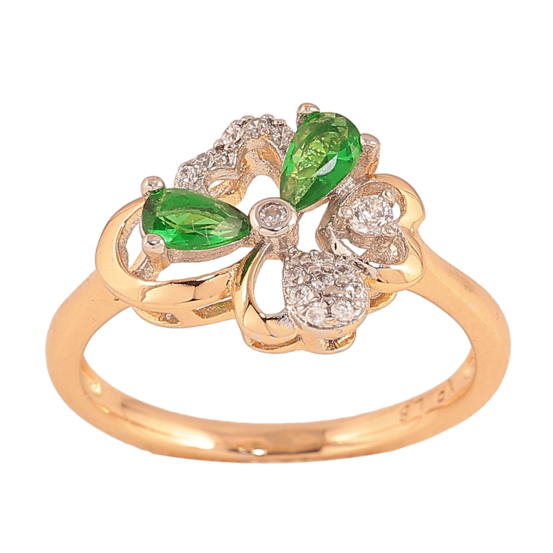 Каблучка Xuping колір Позолота 18K + Родій "Квітка із зеленими кристалами" фото №1