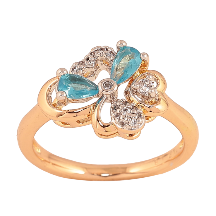 Каблучка Xuping колір Позолота 18K + Родій "Квітка з блакитними кристалами" фото №6 Каблучка Xuping колір Позолота 18K + Родій "Квітка з блакитними кристалами" фото №6