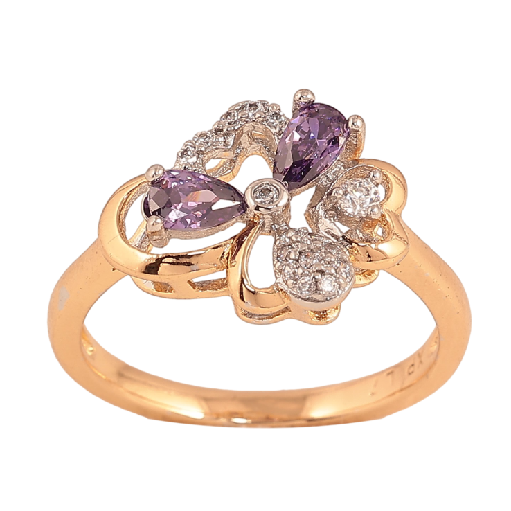 Каблучка Xuping колір Позолота 18K + Родій "Квітка з бузковими кристалами" фото №3 Каблучка Xuping колір Позолота 18K + Родій "Квітка з бузковими кристалами" фото №3