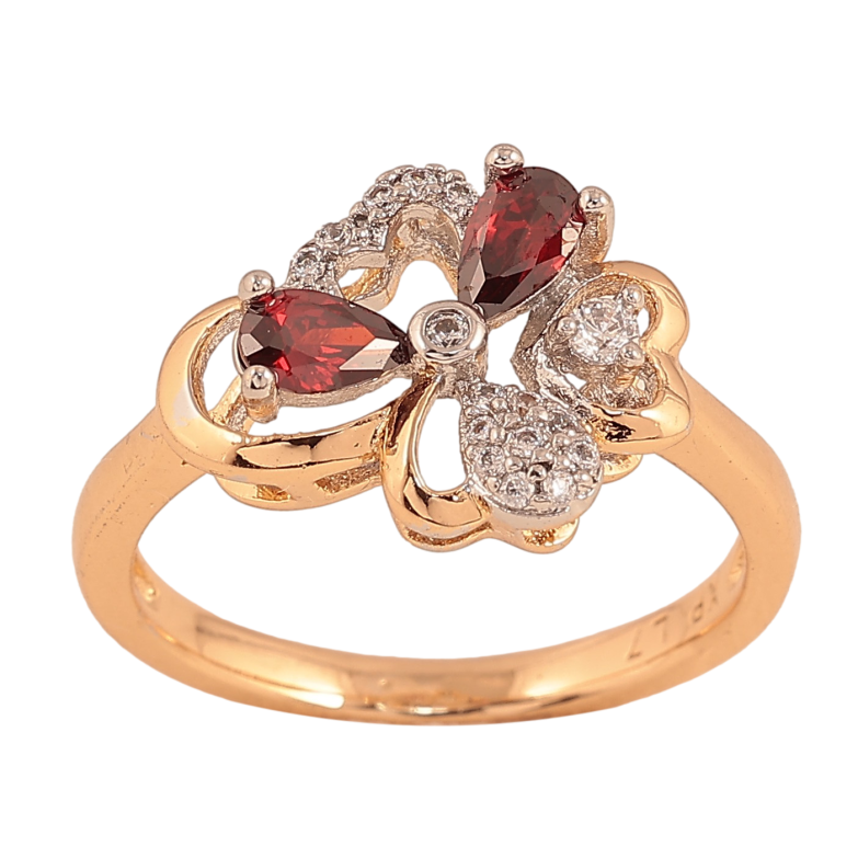 Каблучка Xuping колір Позолота 18K + Родій "Квітка з червоним кристалом" фото №1
