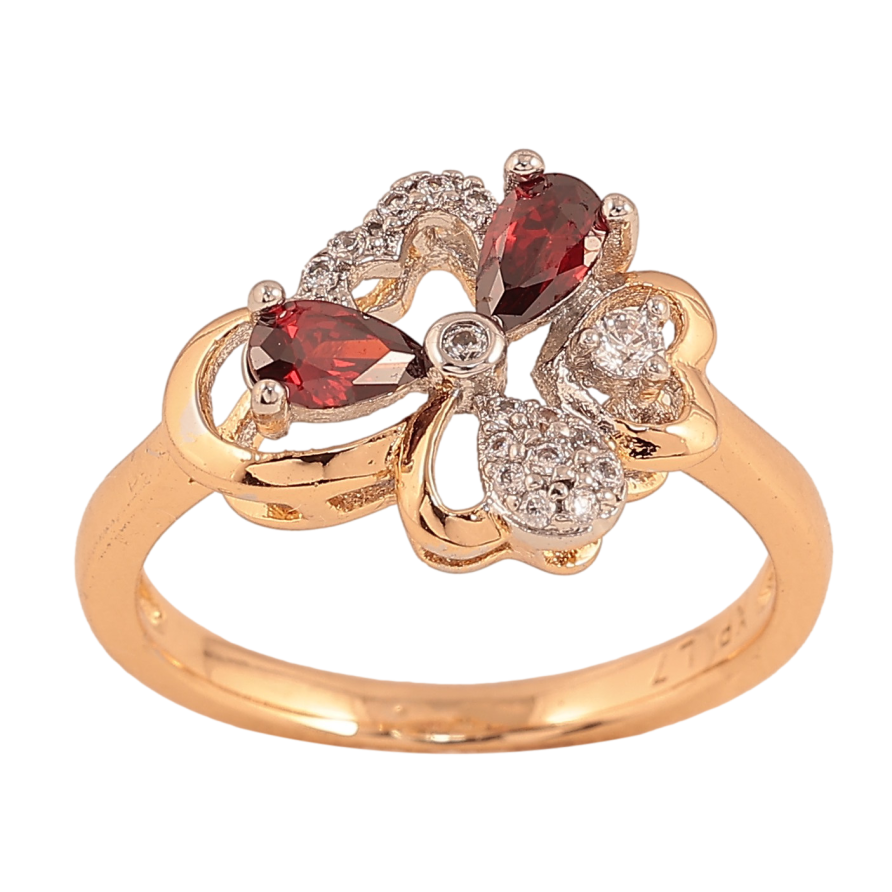 Каблучка Xuping колір Позолота 18K + Родій "Квітка з червоним кристалом" фото №1