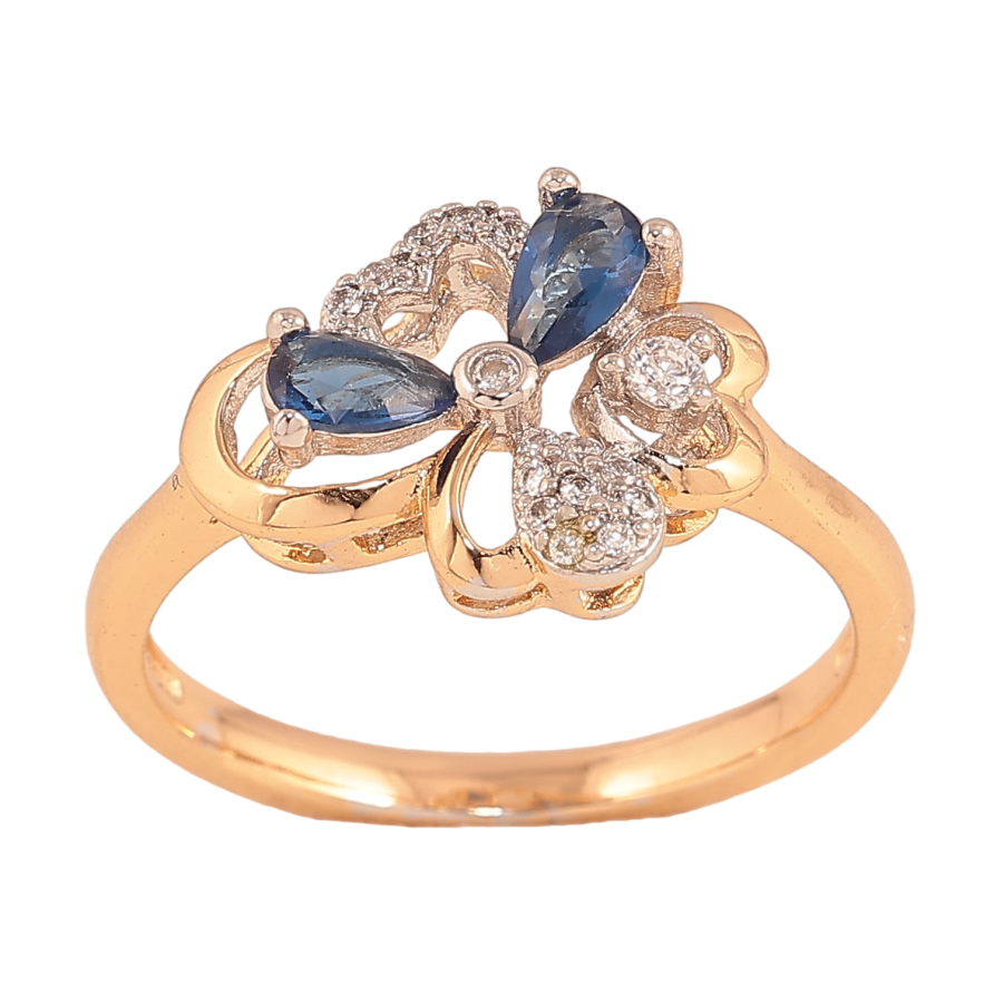 Каблучка Xuping колір Позолота 18K + Родій "Квітка із синіми кристалами" фото №1