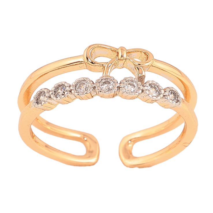 Каблучка Xuping колір Позолота 18K + Родій "Шлях кристалів з бантом" фото №9 Каблучка Xuping колір Позолота 18K + Родій "Шлях кристалів з бантом" фото №9