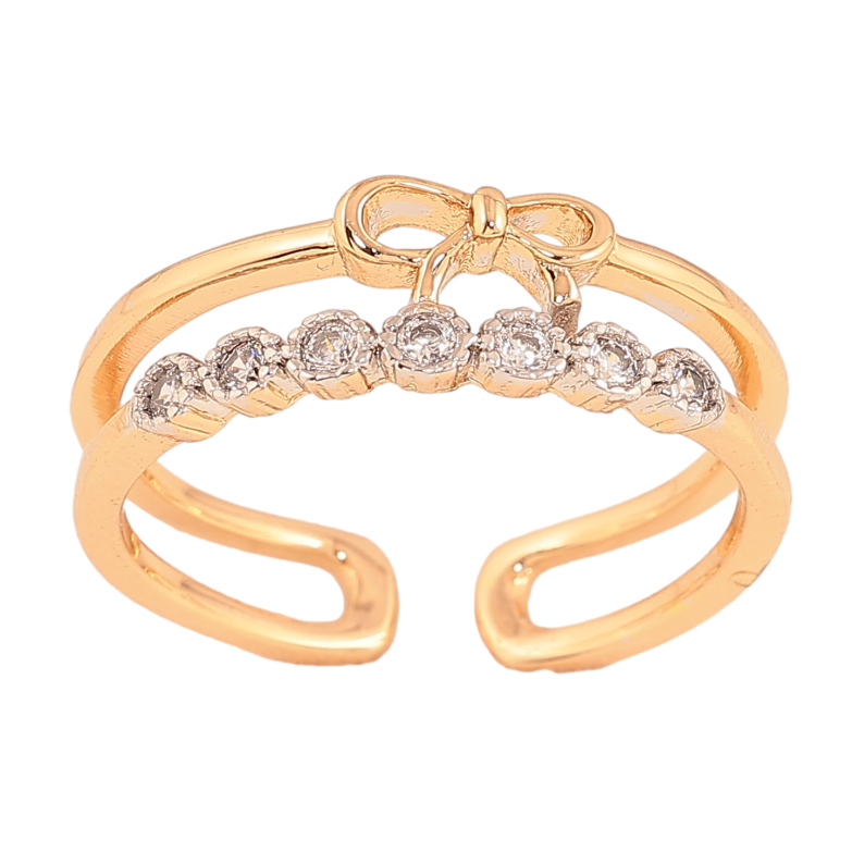 Каблучка Xuping колір Позолота 18K + Родій "Шлях кристалів з бантом" фото №1