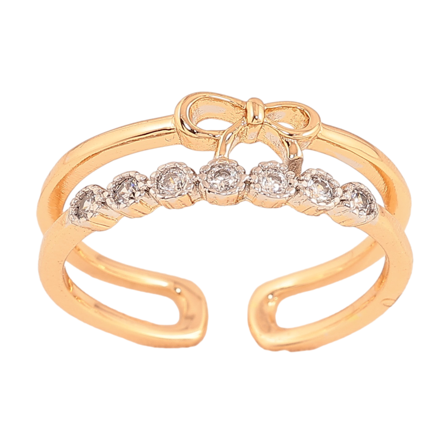 Каблучка Xuping колір Позолота 18K + Родій "Шлях кристалів з бантом" фото №1