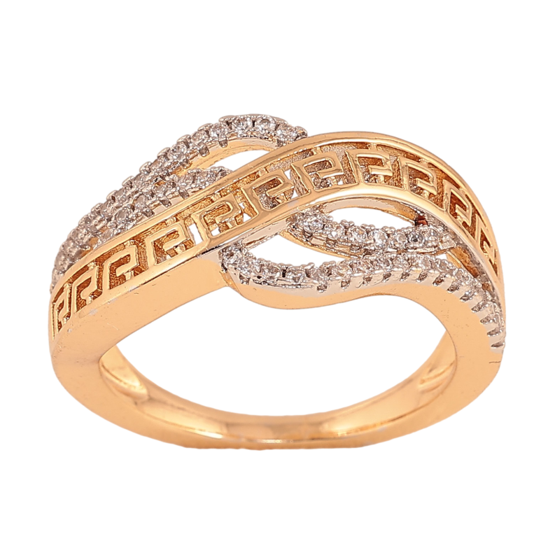 Каблучка Xuping колір Позолота 18K+Родій "Меандрова лінія з хвилястими доріжками кристалів" фото №1