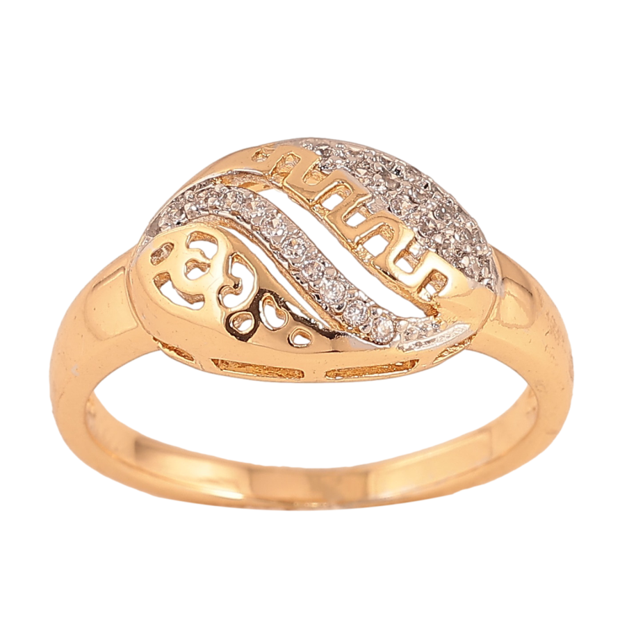 Каблучка Xuping колір Позолота 18K+Родій "Овальний купол з різьбленим візерунком та інкрустацією кристалами" фото №1