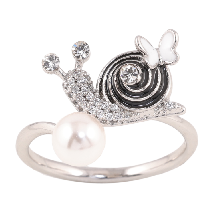 Каблучка Xuping колір родій равлик з перлиною, кристалами та чорною емаллю фото №24