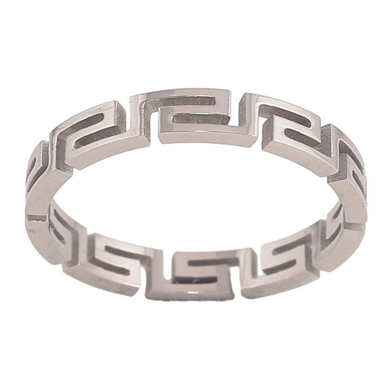 Каблучка Xuping TTM Stainless Steel колір Родій "Меандрова лінія" шир. 3мм фото №1