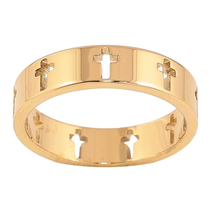 Каблучка Xuping TTM Stainless Steel колір 14К "Візерунок хрестики" шир. 5мм фото №7 Каблучка Xuping TTM Stainless Steel колір 14К "Візерунок хрестики" шир. 5мм фото №7