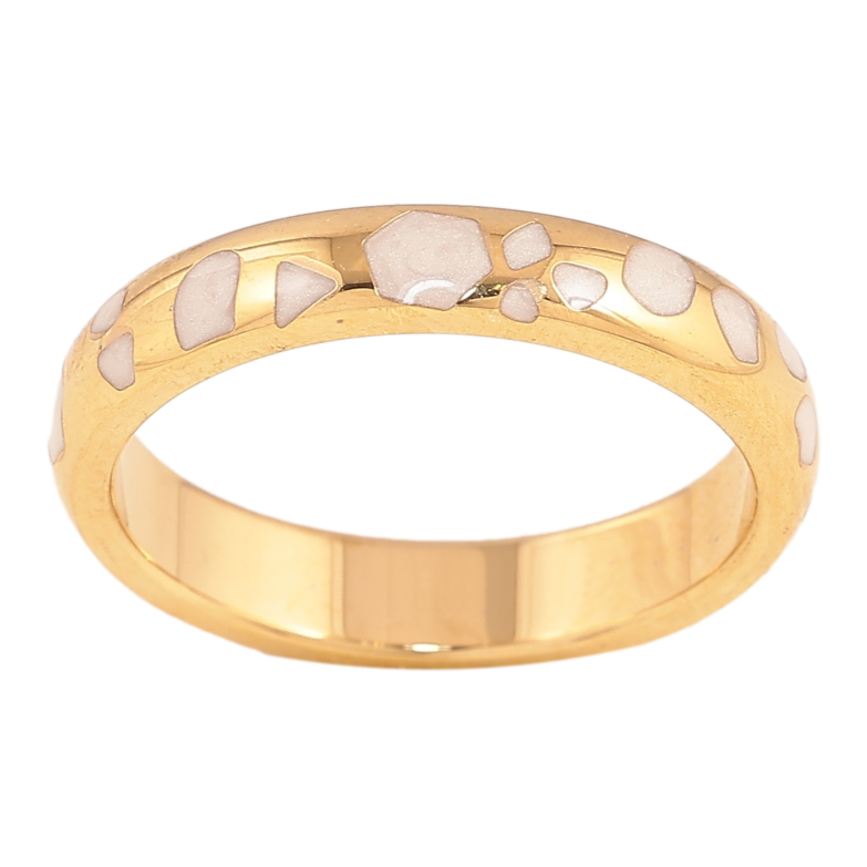 Каблучка Xuping TTM Stainless Steel колір 14К "Візерунок з білою перламутровою емаллю" шир. 4мм фото №1 Каблучка Xuping TTM Stainless Steel колір 14К "Візерунок з білою перламутровою емаллю" шир. 4мм фото №1