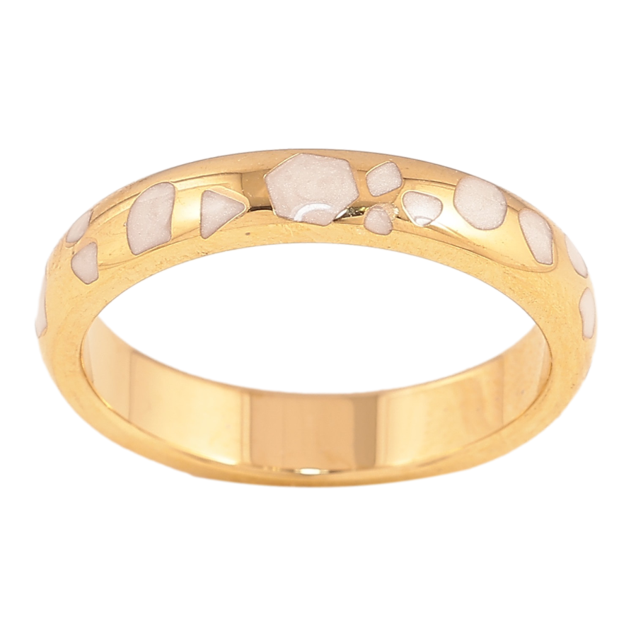 Каблучка Xuping TTM Stainless Steel колір 14К "Візерунок з білою перламутровою емаллю" шир. 4мм фото №1 Каблучка Xuping TTM Stainless Steel колір 14К "Візерунок з білою перламутровою емаллю" шир. 4мм фото №1