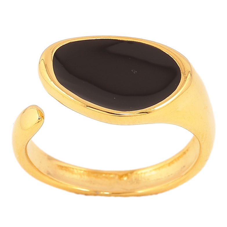 Кольцо Xuping TTM Stainless Steel цвет 14К "Узор черной эмалью"  фото №12