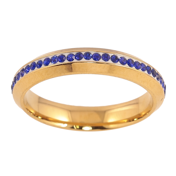 Каблучка Xuping TTM Stainless Steel колір 14К "Доріжка синіх кристалів" шир. 4мм фото №13 Каблучка Xuping TTM Stainless Steel колір 14К "Доріжка синіх кристалів" шир. 4мм фото №13