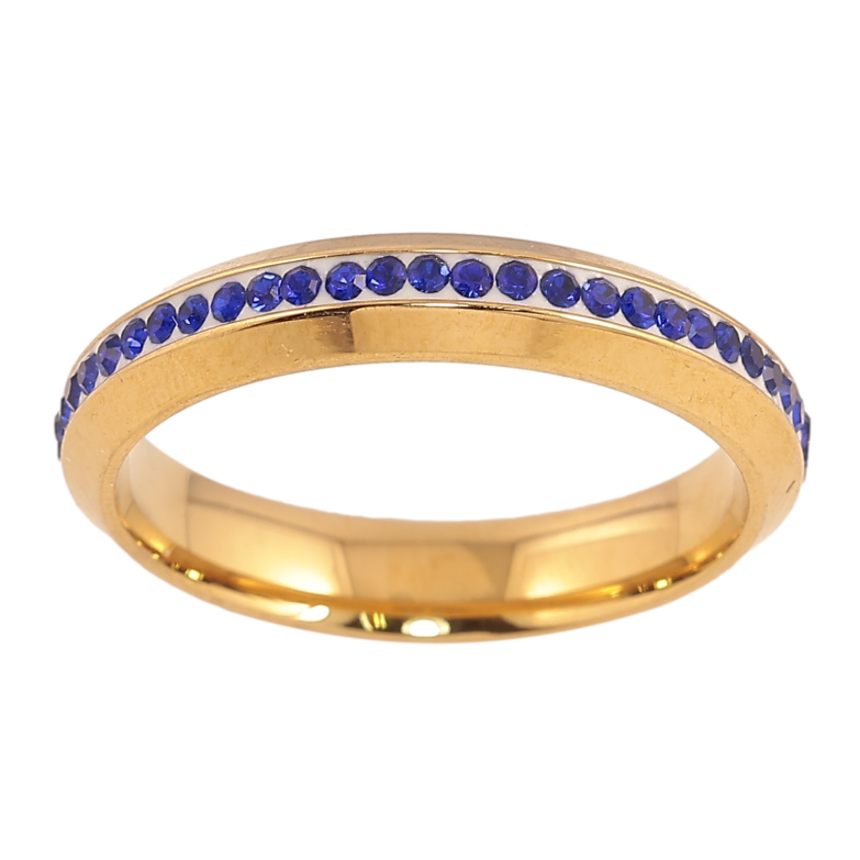 Каблучка Xuping TTM Stainless Steel колір 14К "Доріжка синіх кристалів" шир. 4мм фото №1