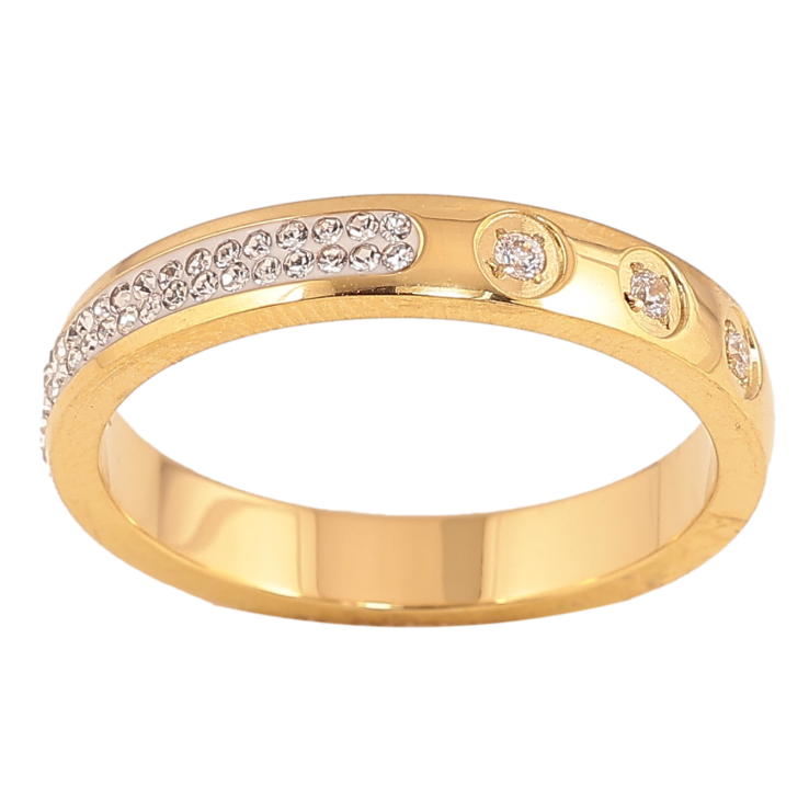 Каблучка Xuping TTM Stainless Steel колір 14К "Візерунок з кристалами", шир. 3мм фото №2