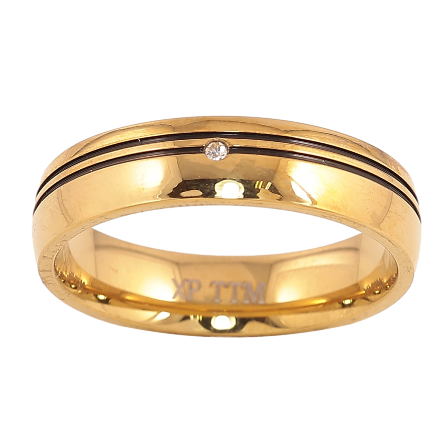 Каблучка Xuping TTM Stainless Steel колір 14К "Візерунок чорною емаллю і кристалом" шир. 5мм фото №1