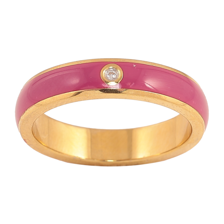 Каблучка Xuping TTM Stainless Steel колір 14К "Візерунок з кристалом і малиновою емаллю" шир. 4мм фото №1