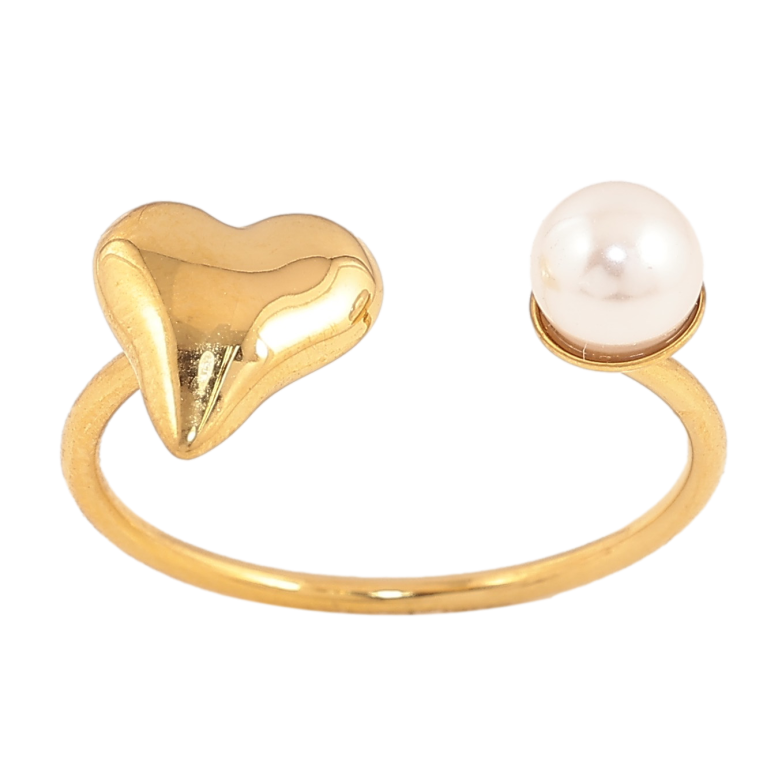 Каблучка Xuping TTM Stainless Steel колір 14К "Серце з перлиною" фото №1