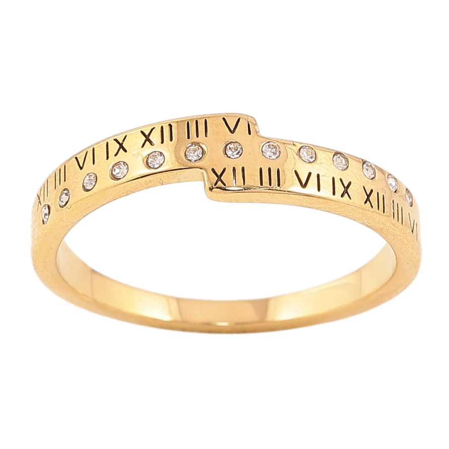 Каблучка Xuping TTM Stainless Steel колір 14К "Візерунок з кристалами і римськими цифрами" фото №1