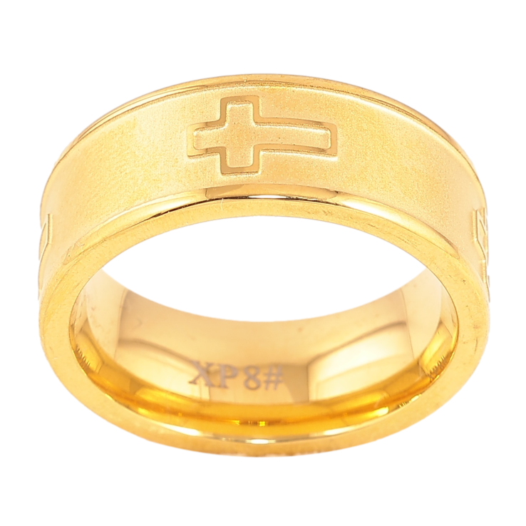 Каблучка Xuping TTM Stainless Steel колір 14К "Візерунок хрестик" шир. 8мм фото №8