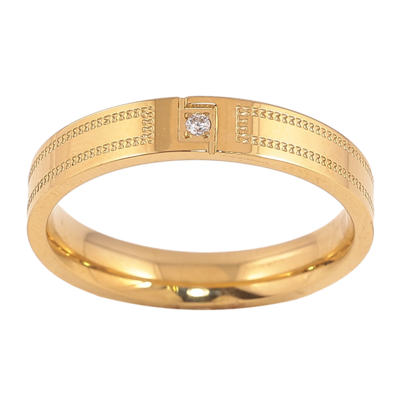 Кольцо Xuping TTM Stainless Steel цвет 14К "Узор с кристаллом" шир. 4мм фото №1