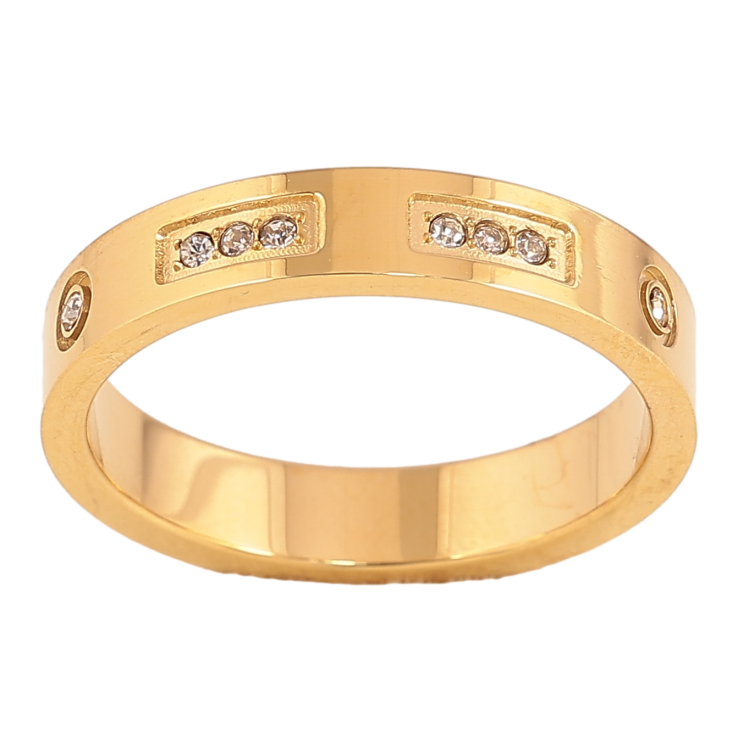 Каблучка Xuping TTM Stainless Steel колір 14К "Візерунок з кристалами" шир. 4мм фото №12