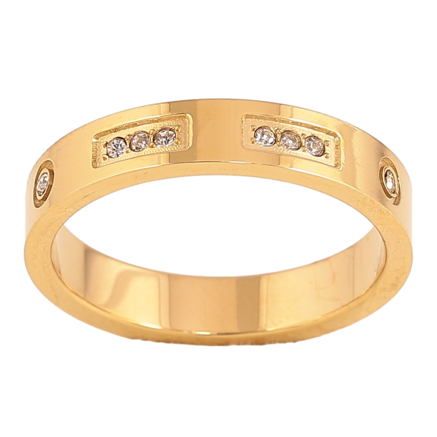 Каблучка Xuping TTM Stainless Steel колір 14К "Візерунок з кристалами" шир. 4мм фото №1