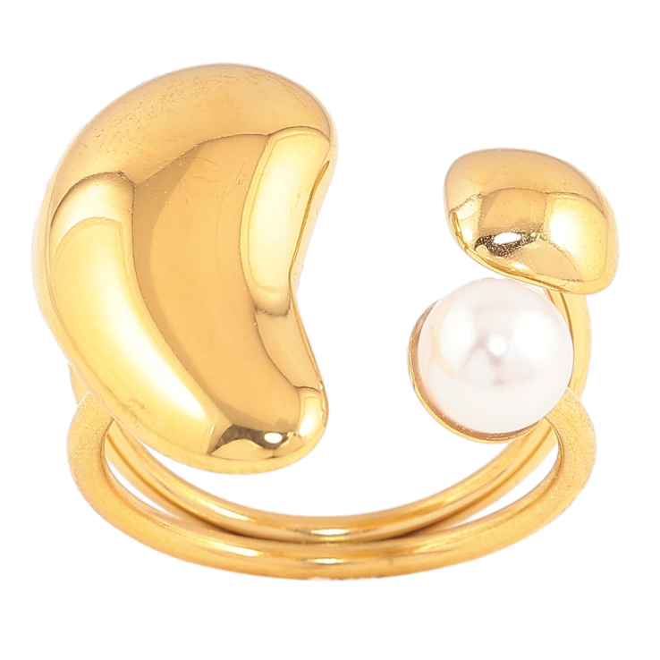 Каблучка Xuping TTM Stainless Steel колір 14К "Візерунок з перлиною" фото №4