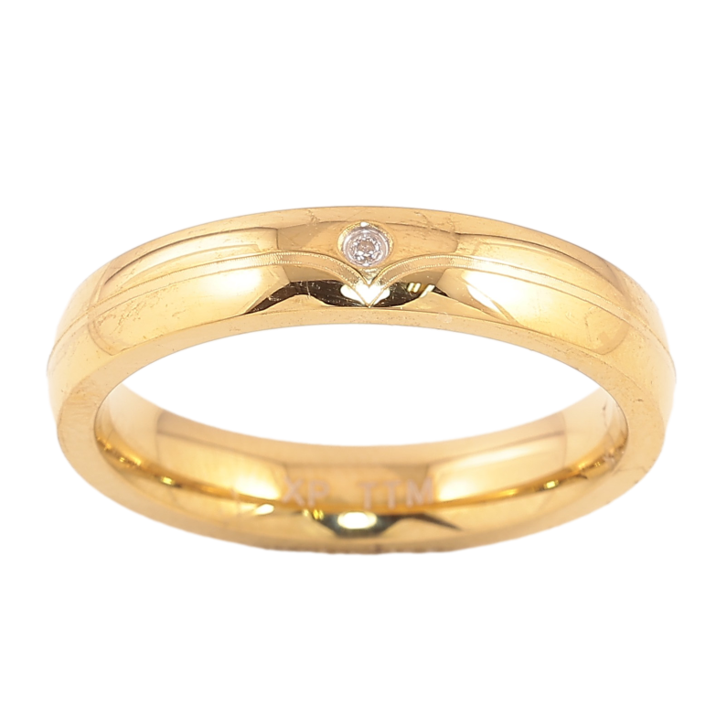 Кольцо Xuping TTM Stainless Steel цвет 14К "Узор с кристаллом" шир. 4мм фото №1