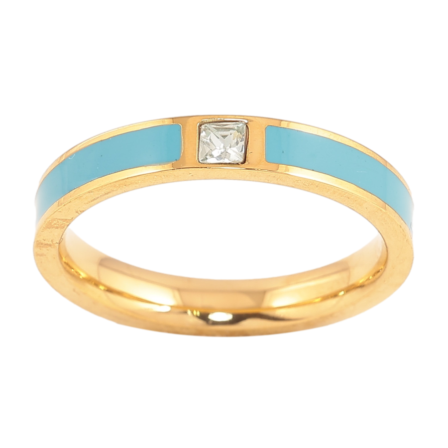 Каблучка Xuping TTM Stainless Steel колір 14К "Візерунок з кристалом і блакитною емаллю" шир. 3.5мм фото №1