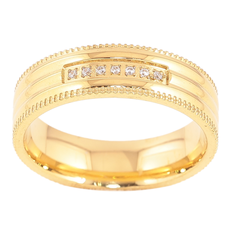 Кольцо Xuping TTM Stainless Steel цвет 14К "Узор с кристаллом" шир. 6мм фото №20