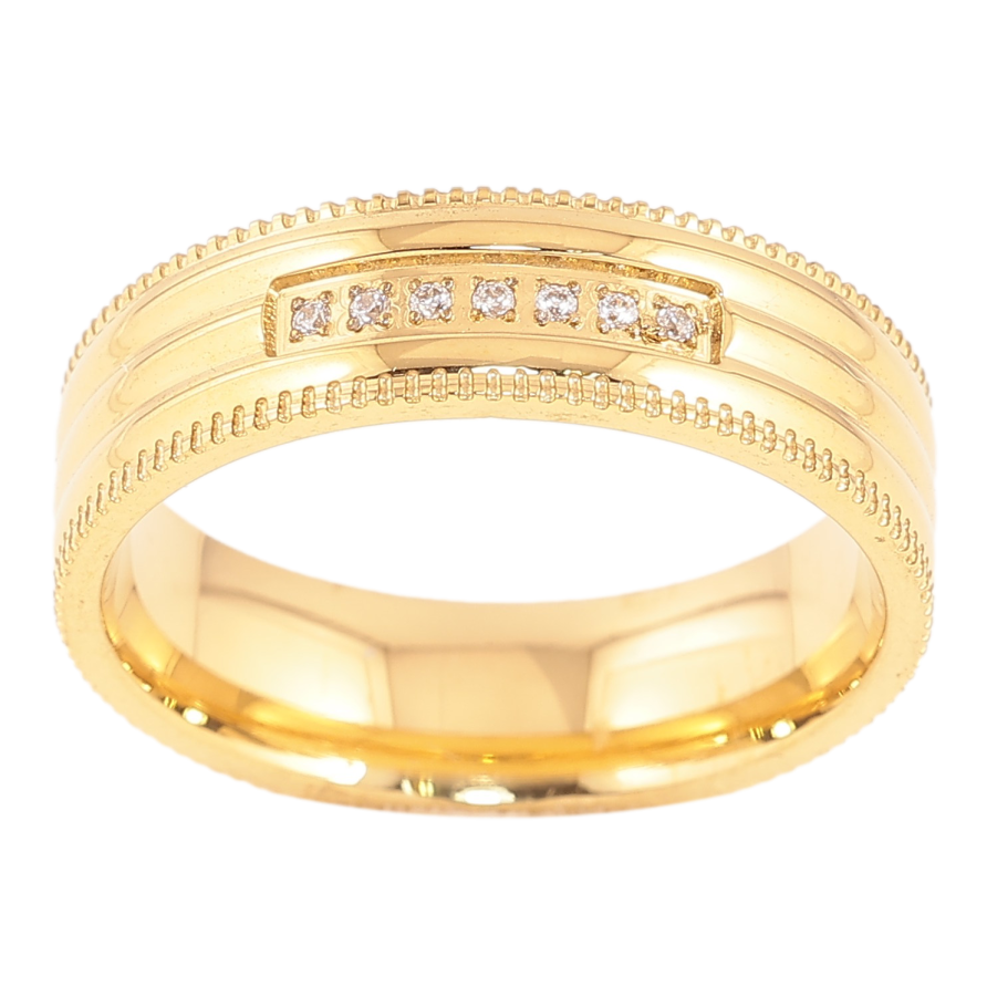 Кольцо Xuping TTM Stainless Steel цвет 14К "Узор с кристаллом" шир. 6мм фото №1