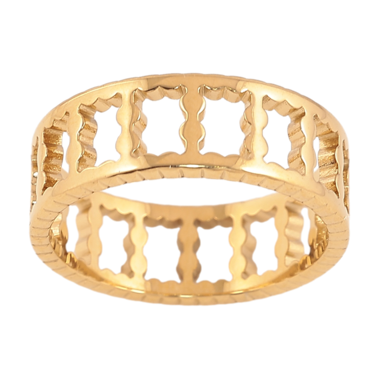 Каблучка Xuping TTM Stainless Steel колір 14К "Декоративний візерунок" шир. 7мм фото №3 Каблучка Xuping TTM Stainless Steel колір 14К "Декоративний візерунок" шир. 7мм фото №3