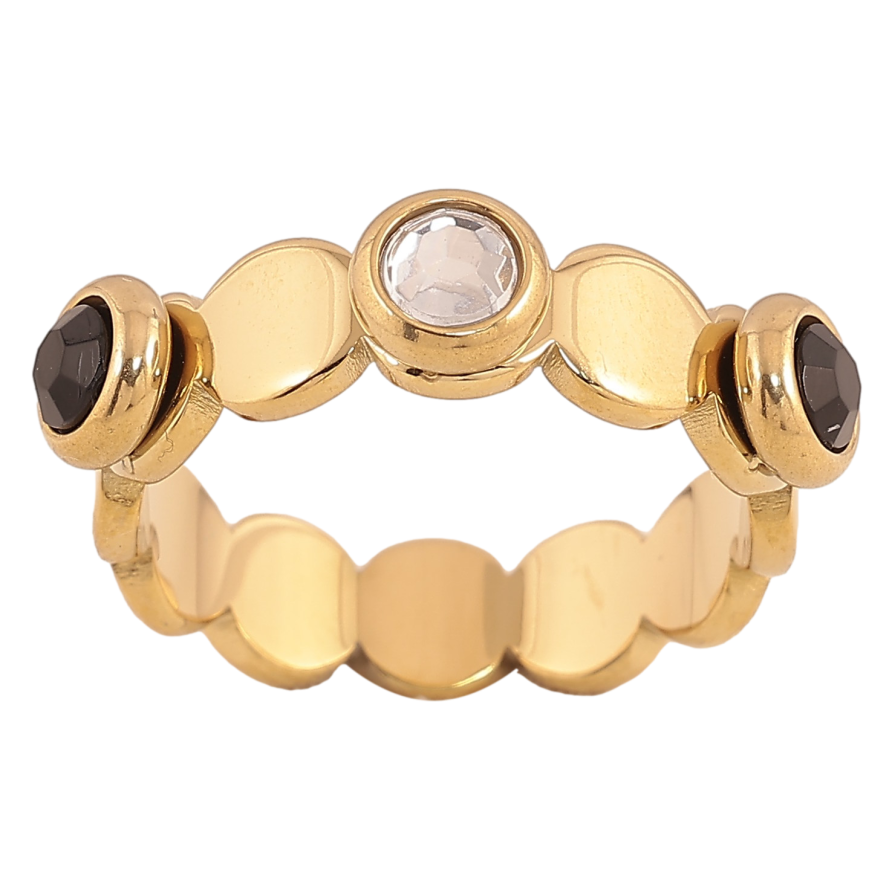 Каблучка Xuping TTM Stainless Steel колір 14К "Візерунок з кристалами" фото №1