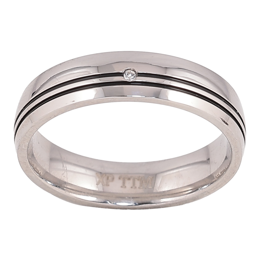Кольцо Xuping TTM Stainless Steel цвет Родий "Узор черные полосы" шир. 5мм фото №1