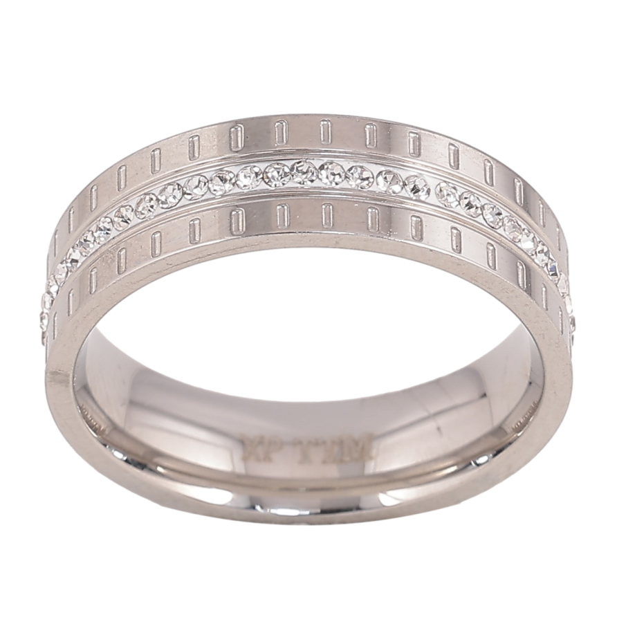 Каблучка Xuping TTM Stainless Steel колір Родій "Доріжка кристалів" шир. 6мм фото №1