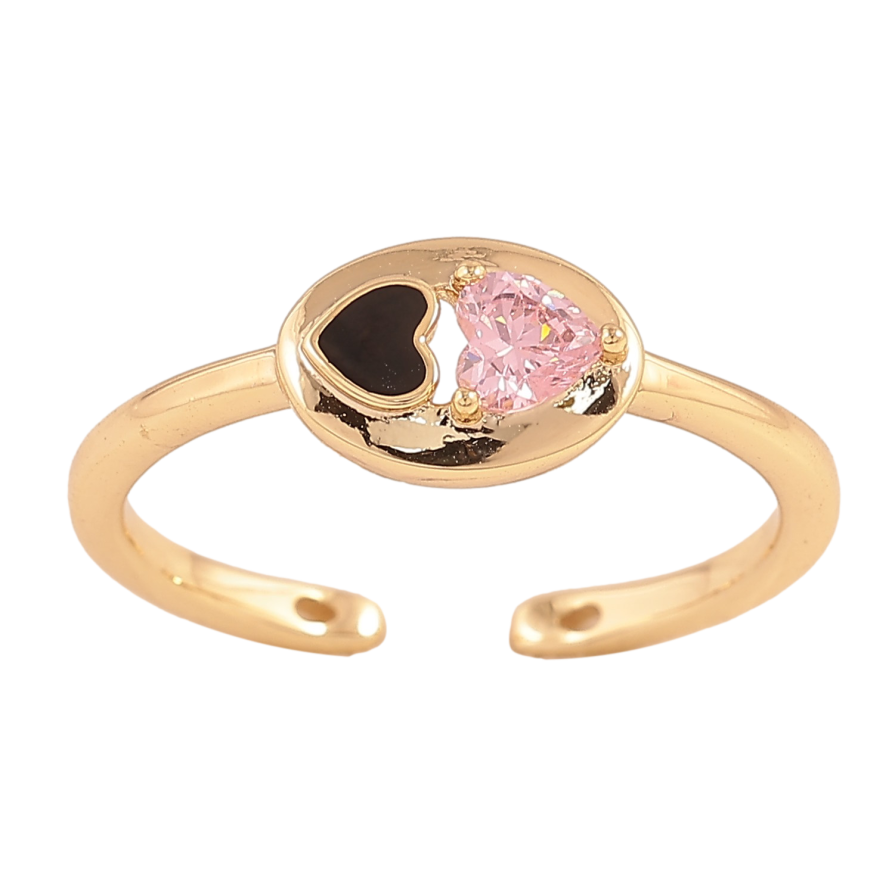 Кольцо Xuping цвет Позолота 14K "Черное и розовое кристальное сердечки" фото №1