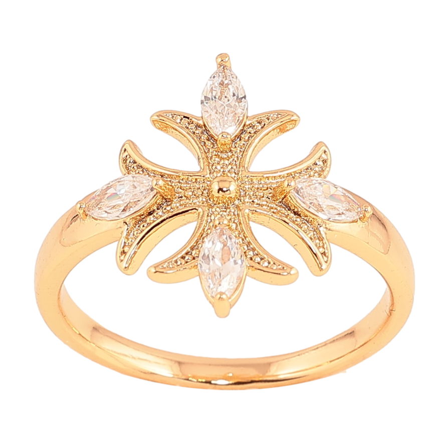 Каблучка Xuping колір Позолота 18K "Хрест із кристалами" фото №1