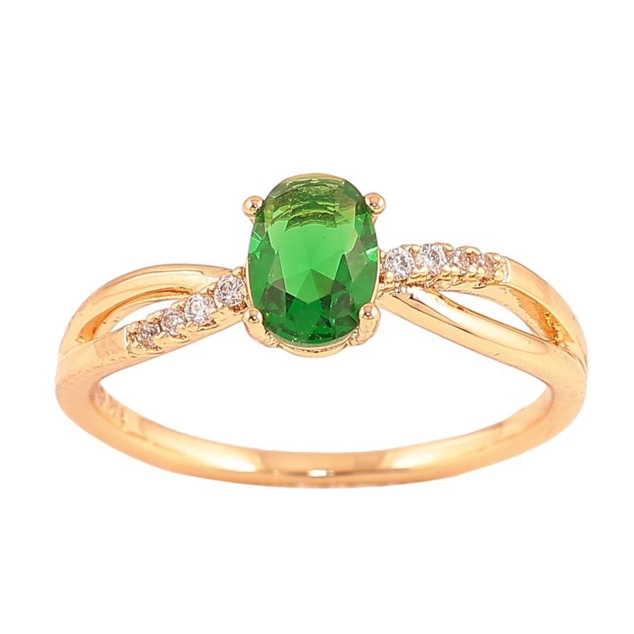 Каблучка Xuping колір Позолота 18K "Візерунок з зеленим кристалом" фото №1