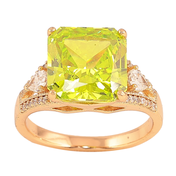 Кольцо Xuping цвет Позолота 18K "Узор с салатовым кристаллом" фото №3