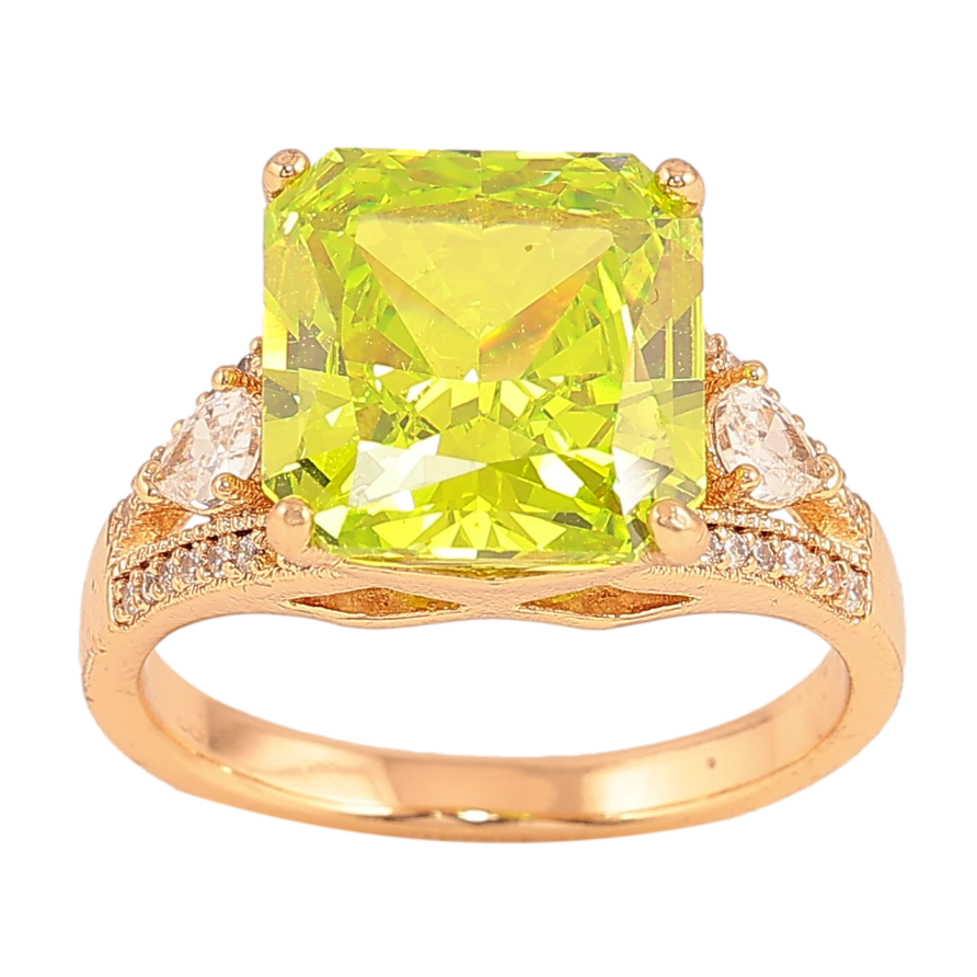 Каблучка Xuping колір Позолота 18K "Візерунок з салатовим кристалом" фото №1