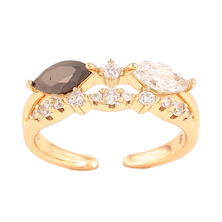 Каблучка Xuping колір Позолота 18K "Візерунок з чорно-білими кристалами" фото №3