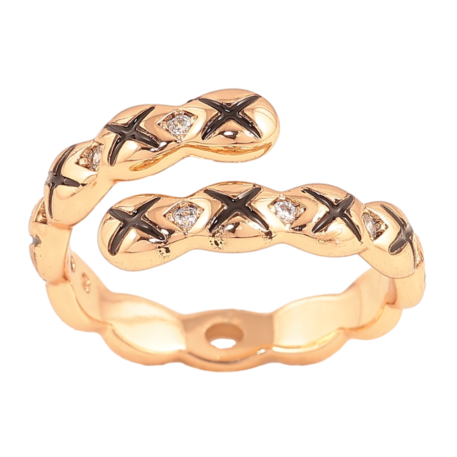 Каблучка Xuping колір Позолота 18K "Візерунок з кристалами і чорною емаллю" фото №1