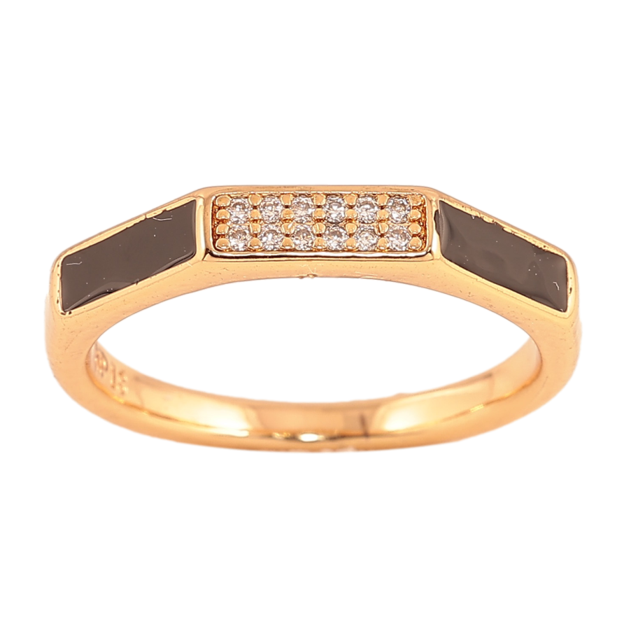 Каблучка Xuping колір Позолота 18K "Візерунок з кристалами і чорною емаллю" фото №1