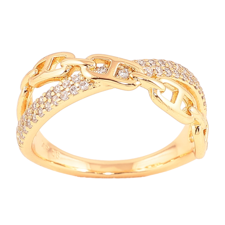 Каблучка Xuping колір Позолота 18K "Візерунок ланцюжок з кристалами" фото №3