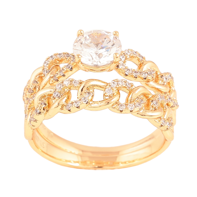 Кольцо Xuping цвет Позолота 18K "Двойное с узором цепочка и кристаллами" фото №1