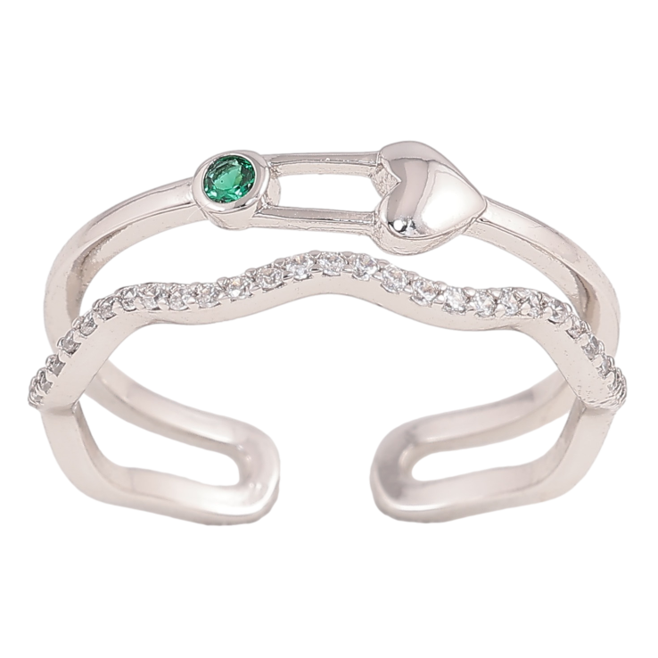 Кольцо Xuping цвет Родий "Двойная шинка с булавкой-сердечком" фото №10