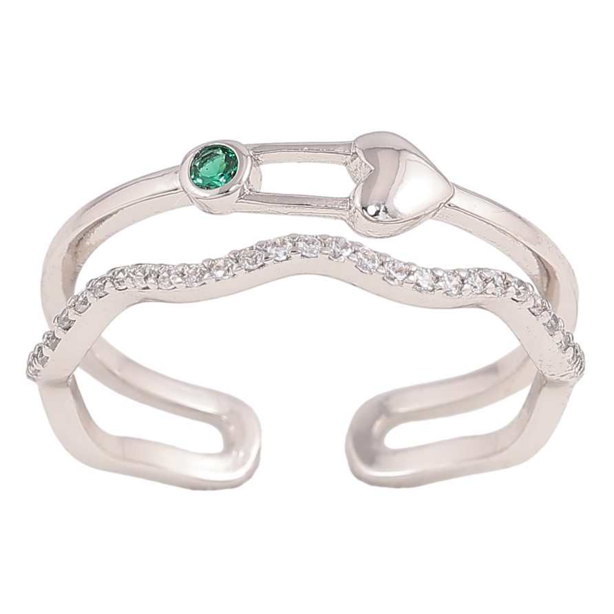 Кольцо Xuping цвет Родий "Двойная шинка с булавкой-сердечком" фото №1 Кольцо Xuping цвет Родий "Двойная шинка с булавкой-сердечком" фото №1